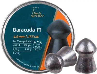 Кулі пневматичні H&N Baracuda FT. Кал. 4.51 мм. Вага - 0,62 г. 400 шт/уп