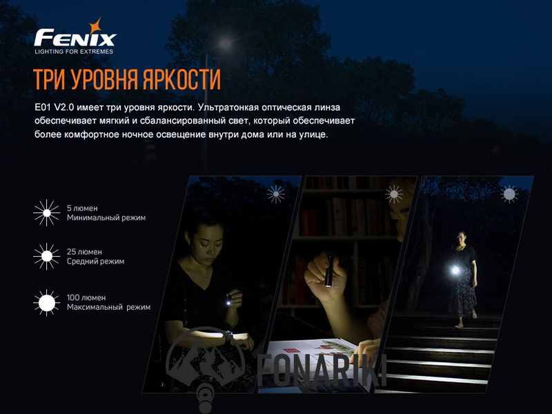 Кишеньковий ліхтар Fenix E01 V2.0 чорний