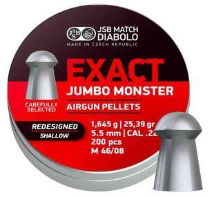 Кулі пневматичні JSB Diabolo Exact Jumbo Monster Redesigned SHALLOW 1,645 г 5,5 мм 200 шт/уп