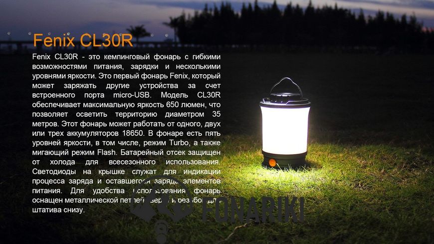 Кемпінговий ліхтар Fenix CL30R чорний