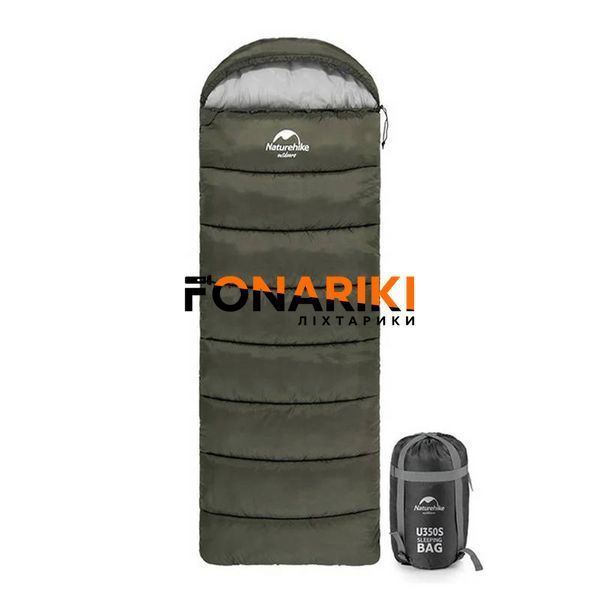 Спальный мешок с капюшоном лето-демисезон Naturehike U150 NH20MSD07 (11&deg;C) левый зеленый