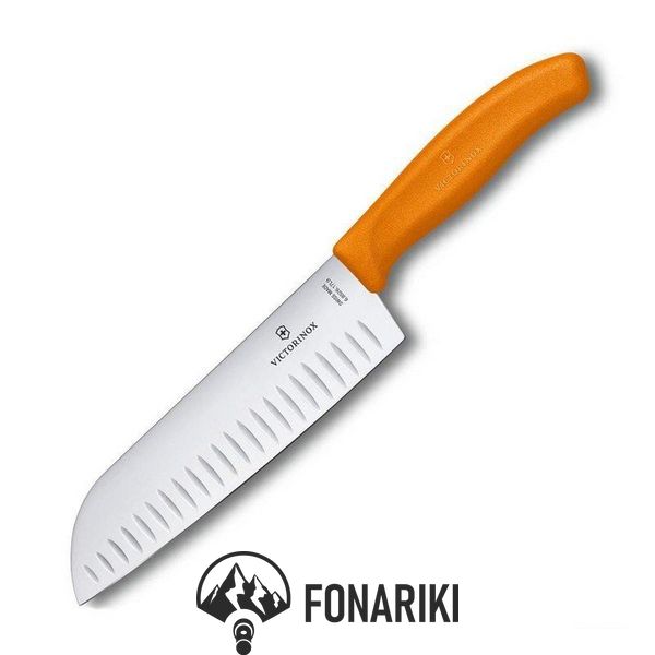 Ніж кухонний Victorinox SwissClassic Santoku 17 см в блістері помаранчевий (Vx68526.17L9B)