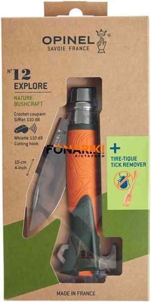 Нож Opinel №12 VRI Inox Explore Tick Remover Orange