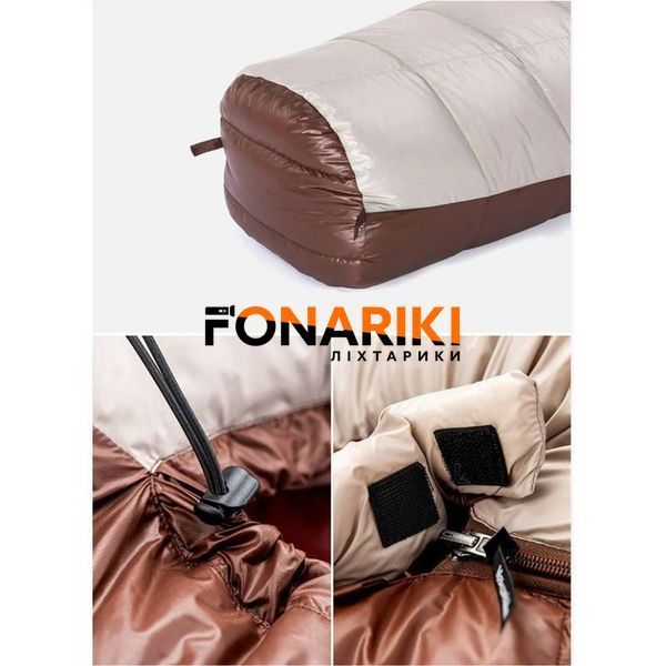 Спальник кокон с натуральным пухом демисезон Naturehike Snowbird NH20YD001 p-р L коричневый 380 г