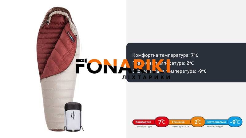 Спальник кокон с натуральным пухом демисезон Naturehike Snowbird NH20YD001 p-р L коричневый 380 г