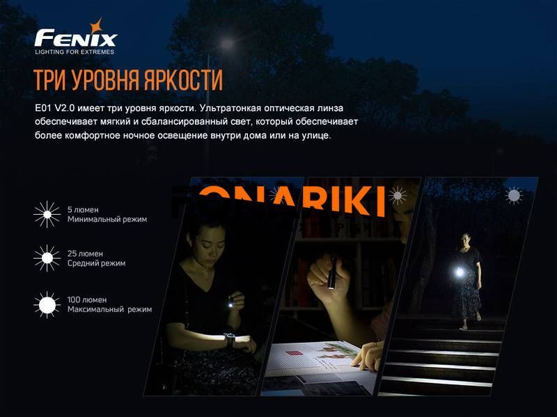 Кишеньковий ліхтар Fenix E01 V2.0 чорний