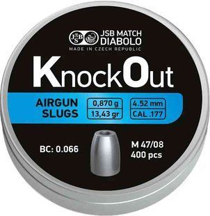 Кулі пневматичні JSB Diabolo KnockOut Slugs. Кал. 4.52 мм. Вага - 0,87 г. 400 шт/уп