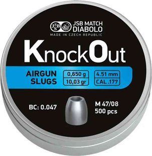 Кулі пневматичні JSB Diabolo KnockOut Slugs. Кал. 4.51 мм. Вага - 0,65 г. 500 шт/уп