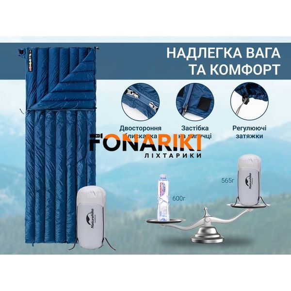 Спальный мешок с натуральным пухом Naturehike CWM295 CNK2300SD013, синий всесезонный
