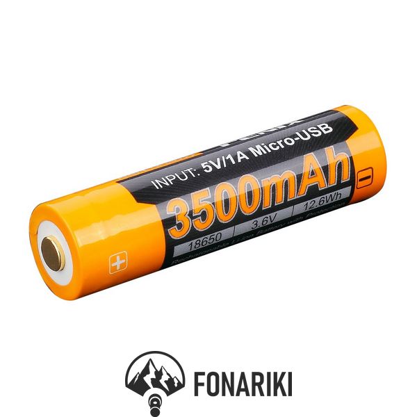 Аккумуляторная батарея 18650 Fenix 3500 mAh + micro usb зарядка
