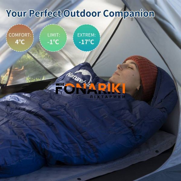 Спальник с капюшоном Naturehike MJ300 CNK2300SD014, темно-голубой (осень зима)