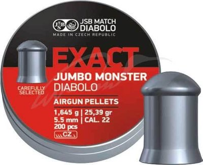 Пневматичні кулі JSB Diabolo Exact Jumbo Monster. Кал. 5.52 мм. Вага - 1.64 г. 200 шт/уп