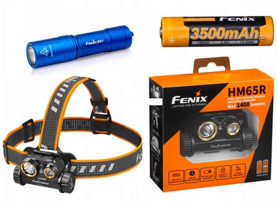 Подарочный набор: налобный фонарь Fenix HM65R + ручной фонарь Fenix E01 V2.0