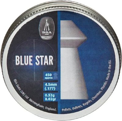 Кулі пневматичні BSA Blue Star. Кал. 4,5 мм. Вага - 0.52 г. 450 шт/уп