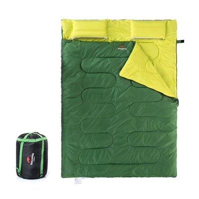 Спальник двухместный с подушками Naturehike Double Sleeping Bag with Pillow Green SD15M030-J, зелено-желтый