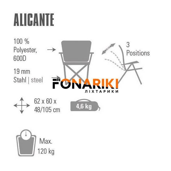 Стілець розкладний High Peak Alicante Dark Grey/Blue (44117)