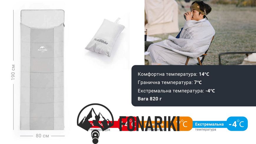 Спальний мішок з подушкою Naturehike NH22MSD01 сірий