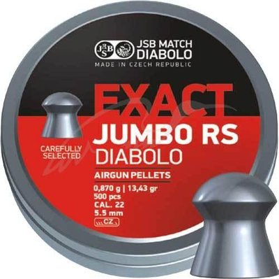 Пневматичні кулі JSB Diabolo Exact Jumbo RS. Кал. 5.52 мм. Вага - 0.87 г. 500 шт/уп
