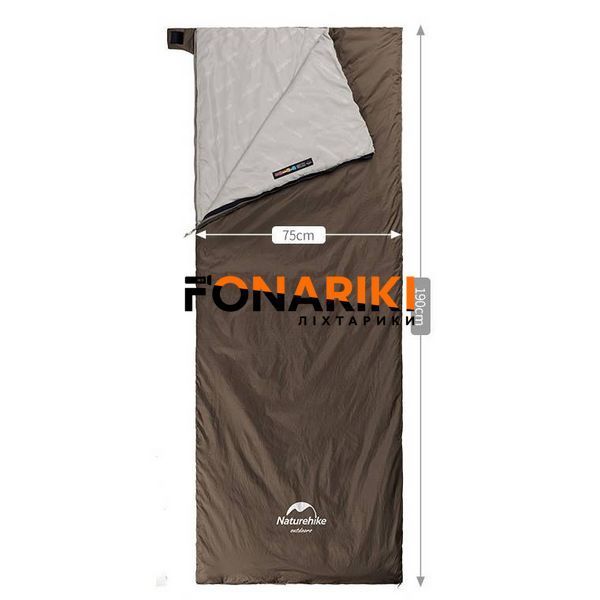 Спальник сверхлегкий Naturehike Summer LW180 NH21MSD09 правый (15&deg;C)p-p M коричневый (лето весна)