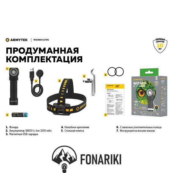 Налобний ліхтар Armytek Wizard v4 C2 WG Magnet USB, Тепле-зелене світло